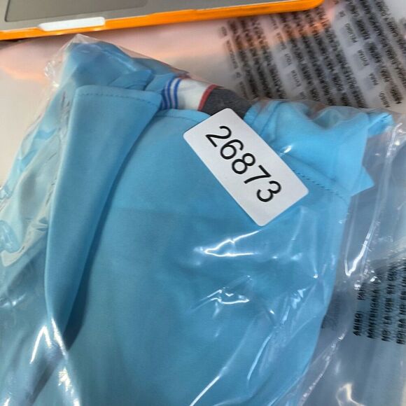 New Alfani Blouse Women 1X Plus Blue Striped Zipper 3/4 Sleeve Round Neck Casual - Picture 10 of 10